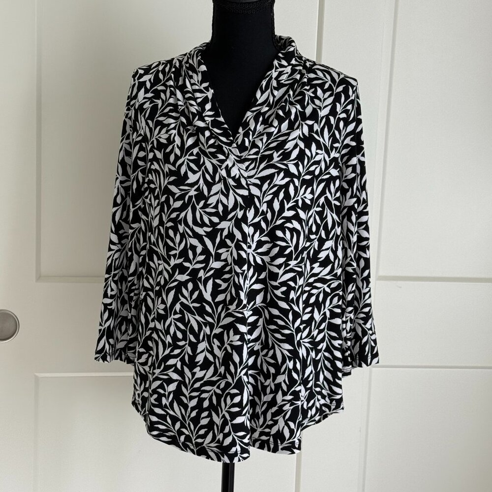 Women's JM Collection Blouse Sz PM Black & White 3/4 Sleeve